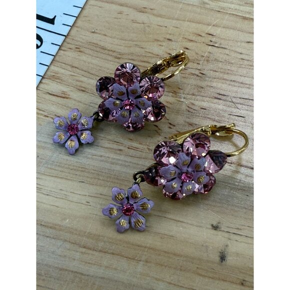 Pink & Purple Floral Swarovski Crystal Earrings By Joan Rivers, Vintage - Picture 11 of 11